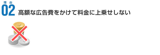 理由02 高額な広告費をかけて料金に上乗せしない